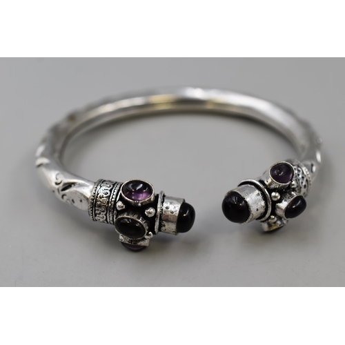 76 - Sage Amethyst Gemstone 925 Silver Cuff Bangle