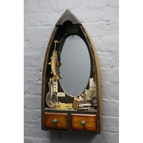 345 - Vintage Fisherman Boat Nautical Wall Hanging Mirror Approx 26