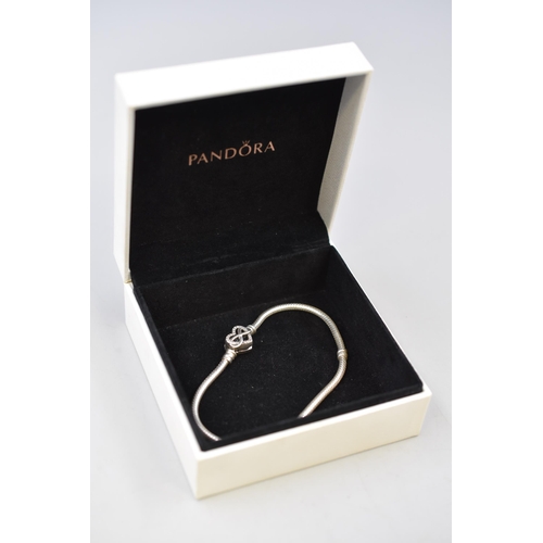 79 - Pandora Infinity Bracelet in Box. Reads 