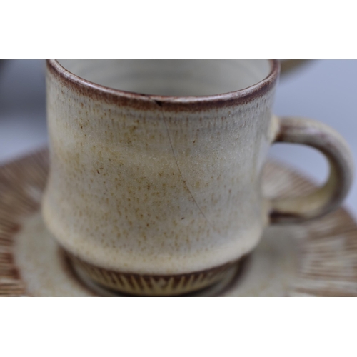 353 - Vintage Creigiau Pottery Wales - Coffee Pot, milk jug, Sugar bowl six cups and saucers, lot as found