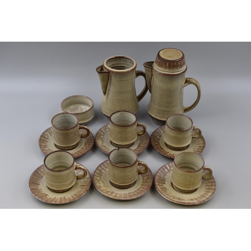 353 - Vintage Creigiau Pottery Wales - Coffee Pot, milk jug, Sugar bowl six cups and saucers, lot as found