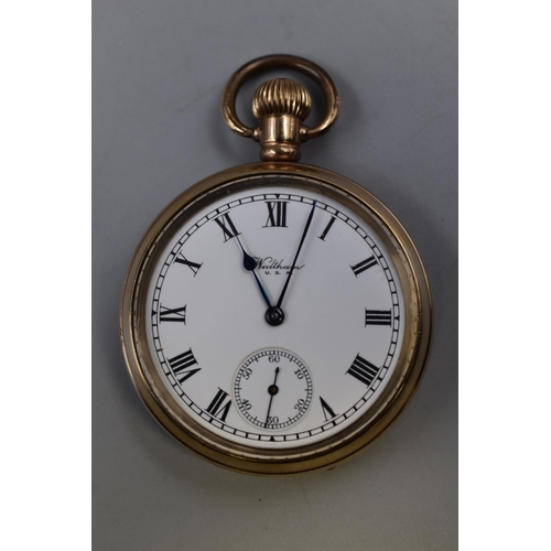 96 - Dennison cased gold plated pocket watch with waltham movement and steal protective cover with perspe... 