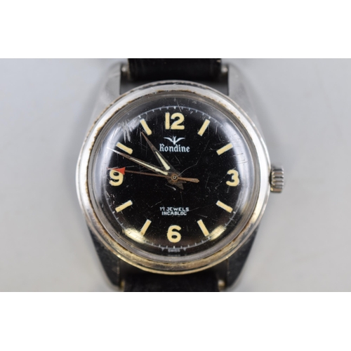 102 - 1950's Rondine 17 jewels Self Winding Incabloc Swiss waterproof watch with with black leather strap ... 