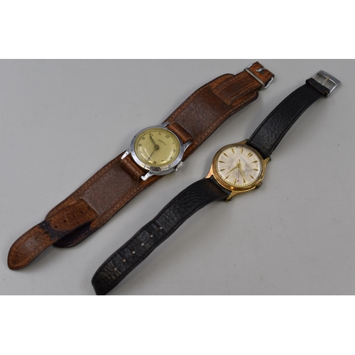 Two Vintage Gents Watches Ingersoll 7 Jewels Mechanical and Aviation both with Leather Straps