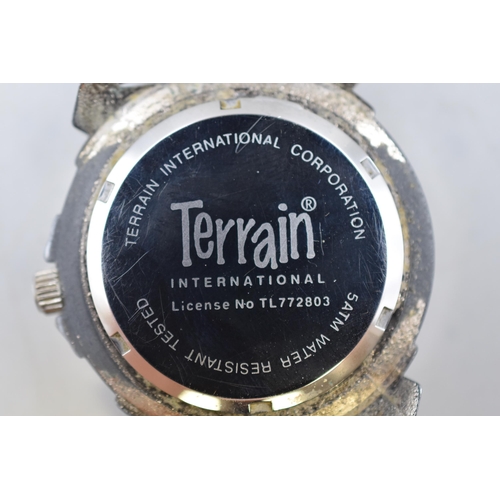 109 - Terrain International Gents Watch with Leather Strap and Metal Case (Working)