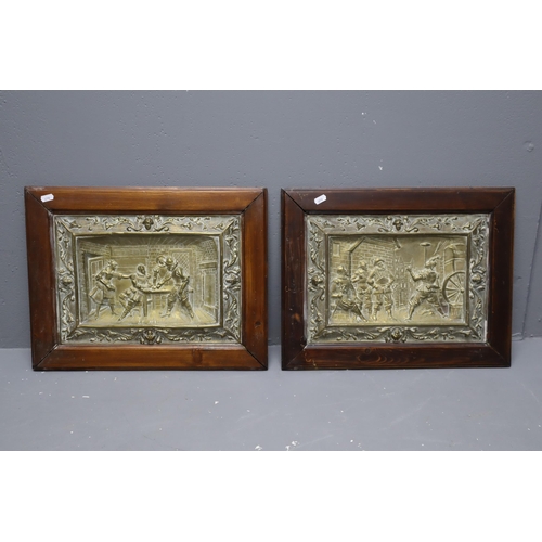 371 - Pair of Vintage Brass Decorative Tavern Scenes Approx 20