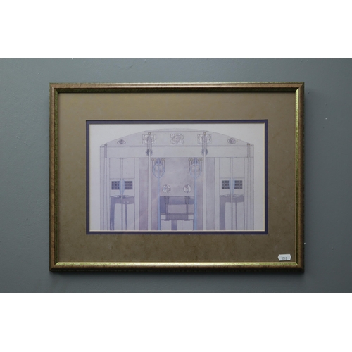 379 - Charles Rennie Mackintosh Art Nouveau Coloured Art Print of Dinning Room in Framed and Glazed Mount ... 