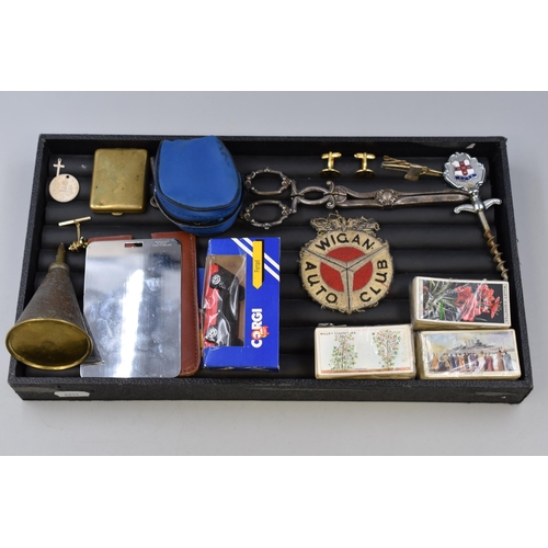 126 - Mixed Tray Including Corgi Ferrari Model Car, Silver Plated Grape Scissors, York Wine Cork Screw and... 