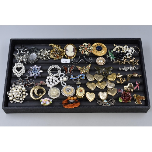 132 - A Large Selection of Mostly Brooches To Include The Variety Heart Club, Cameo, Butterflies and More