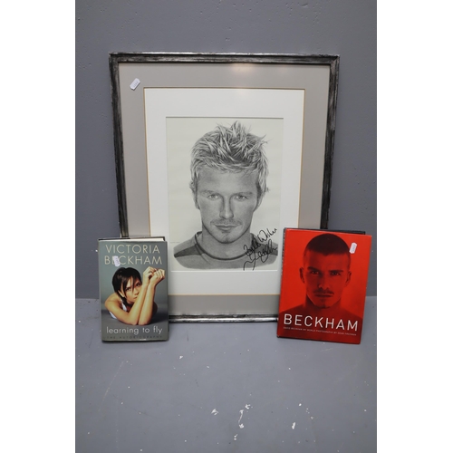 571 - Large Signed David Beckham Print and Signed Books by Both David and Victoria