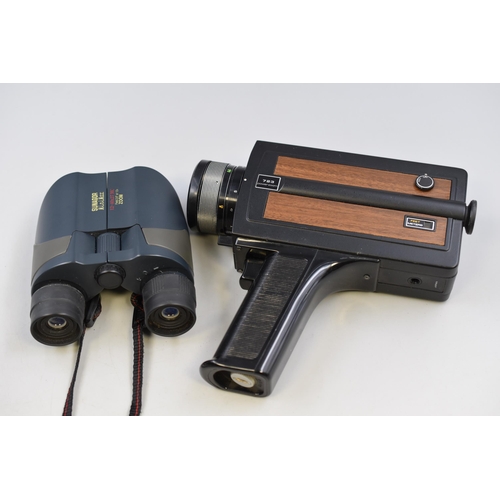 406 - Two Items to include a Vintage Chinon 723 Power Zoom Camera in Case and a pair of Sunagor Mini Max B... 