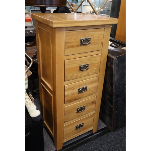 576 - Solid Oak Chest of Five Drawer Tallboy Unit approx 48