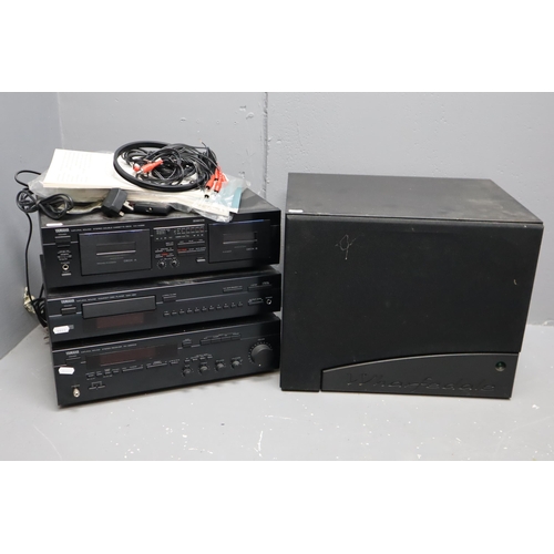 551 - Yamaha kx w282 twin tape deck, CDX490 cd player, RX385 RDS 120w AMP with remotes all cables, manuals... 