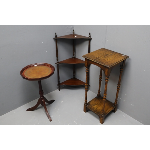 554 - Three Wooden Plant Stands To Include Corner Three Tier Plant Stand, Leather Inlaid Plant Stand, And ... 