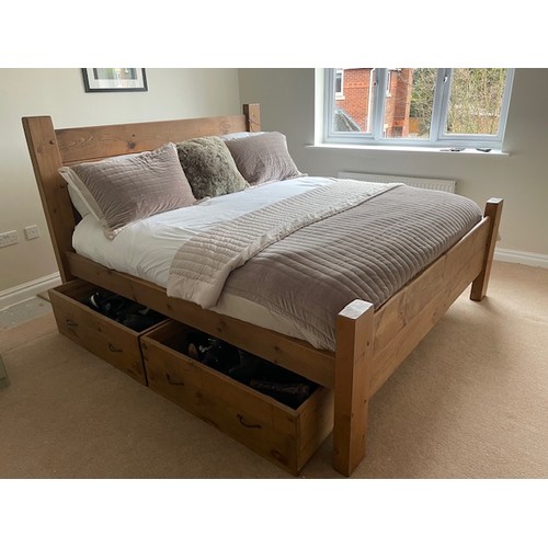 587 - Heavy Pine Quality Super King Bed with two Wheeled Under storage Drawers. Breaks Down For Easy Trans... 