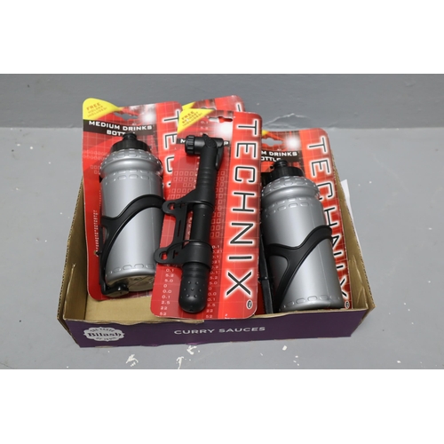 558 - Four New items, includes Two Technix Bike Pumps and Two Technix Drinks Bottles