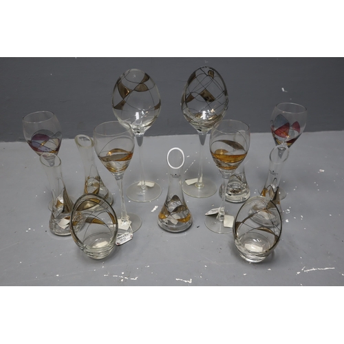 562 - Mixed Selection of Hand Painted Quality Glass items. Includes Drinking Glasses, Flutes and Candle Ho... 