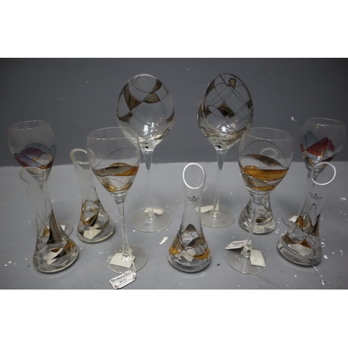 562 - Mixed Selection of Hand Painted Quality Glass items. Includes Drinking Glasses, Flutes and Candle Ho... 