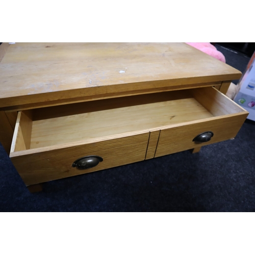 599 - Solid Oak Coffee Table with One Drawer Under Storage and lower Storage shelf 36