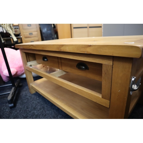 599 - Solid Oak Coffee Table with One Drawer Under Storage and lower Storage shelf 36