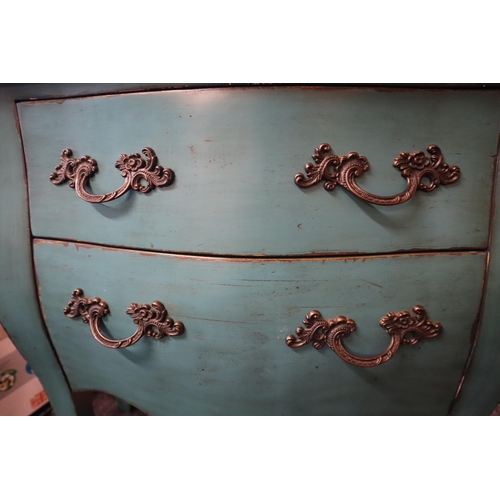 563 - Classic Style French Chic Bow fronted Chest of Two drawers Decorated with Antique looking Metal Hand... 