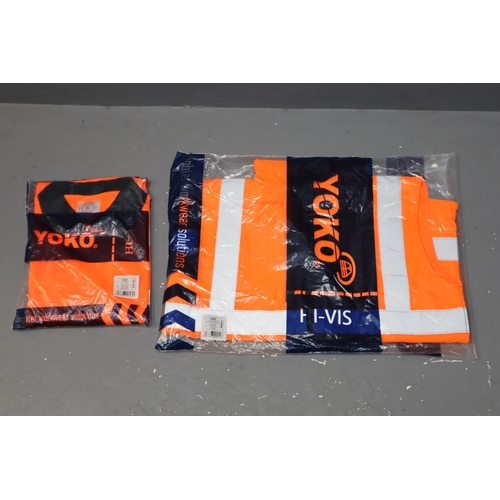 602 - Box of Orange Hi Vis Workwear. Includes Six Gilets (L), Seven Polo Shirts (x2XL) and Vest (XL). Plus... 