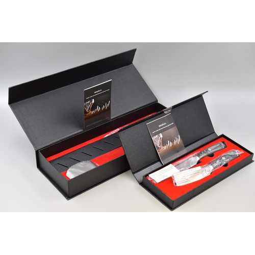 506 - Two New Boxed Knife Sets by Mosfiata. Includes Three Kitchen Knives and Sharpener