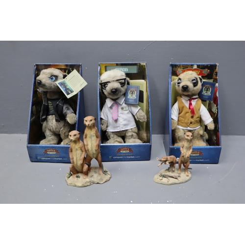 759 - Large Selection of Mainly Boxed Meerkats, Meerkat Snowglobe and Meerkat Ornaments