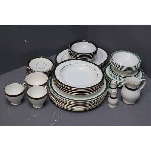 761 - Large selection of dinner ware to include Royal Grafton green and gold, 10 dinner plates, tea pot, 5... 