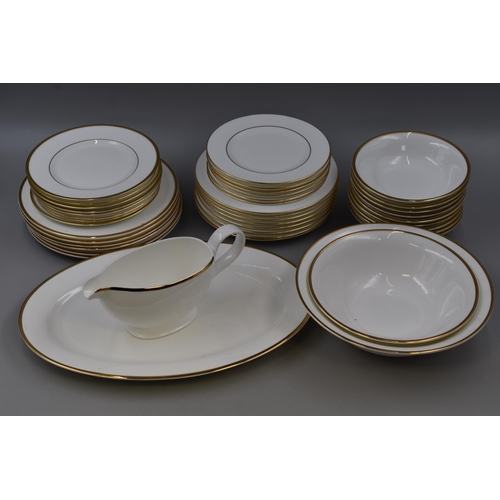 796 - Mixed selection of white/gold dinner service items, to include wedgewood & Royal Doulton & T... 