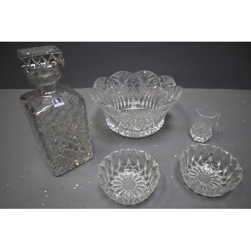 764 - A Large Selection (Three Boxes) of Assorted Glassware To Include Parka Crystal Decanter, Serving Bow... 