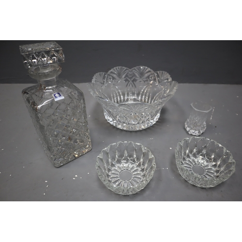 764 - A Large Selection (Three Boxes) of Assorted Glassware To Include Parka Crystal Decanter, Serving Bow... 