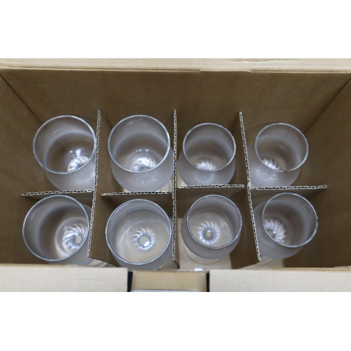 790 - Two Glass punch bowl sets with bowl, base, 12 cups hooks and ladles plus 4 boxes each containing 4 w... 