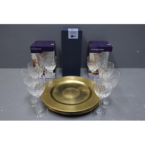 783 - Eight Edinburgh crystal wine glasses and Eight champagne flutes new and boxed a Bohemia crystal deca... 