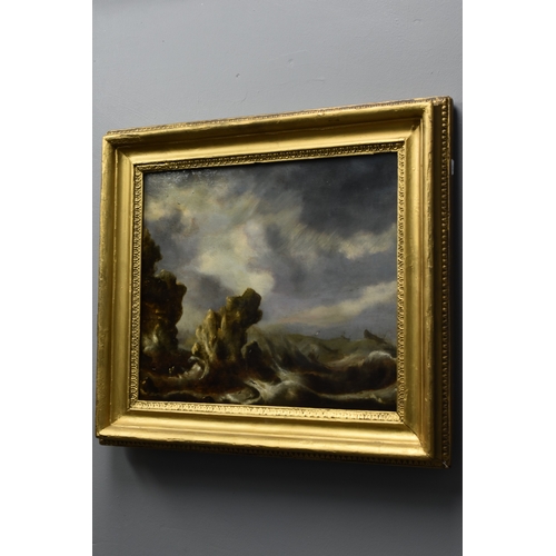 A Framed Original Pieter Mulier The Elder 17th Century Oil on Board Painting 'Ships in a Storm', Approx 24"x26.5" in Frame. Signed To Bottom Right. Professionally Cleaned By Jill Bagshaw