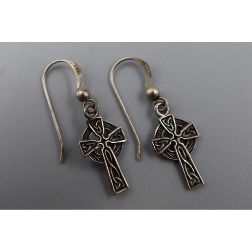 10 - Pair of Silver 925 Celtic Cross Earrings Complete with Presentation Box