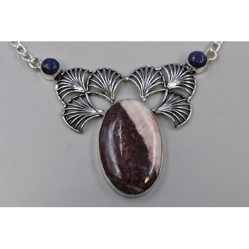 70 - A 925. Silver Ghost Eye Jasper Stoned Necklace, With Presentation Box