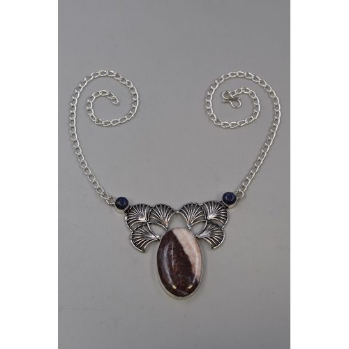 70 - A 925. Silver Ghost Eye Jasper Stoned Necklace, With Presentation Box