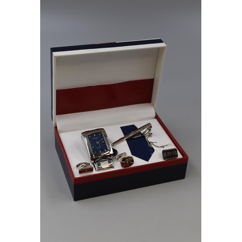 96 - An Anucci Gentleman's Gift Set, Inlcudes Watch, Cufflinks, And Tie Clip