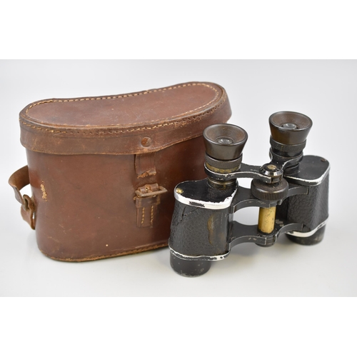 298 - A Pair of Military WWII Field Binoculars, In Leather Case