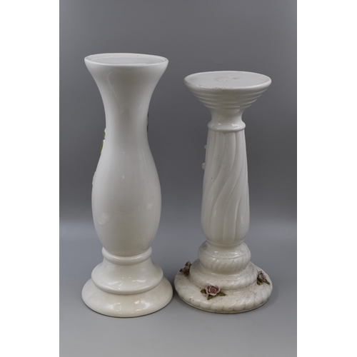 303 - two ceramic plant stands one with grape vine design 17