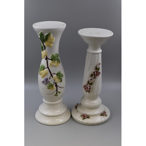 303 - two ceramic plant stands one with grape vine design 17