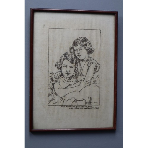 306 - A Framed and Glazed 1937 Coronation Sampler, With Three Framed and Glazed Embroidered Royal Family P... 