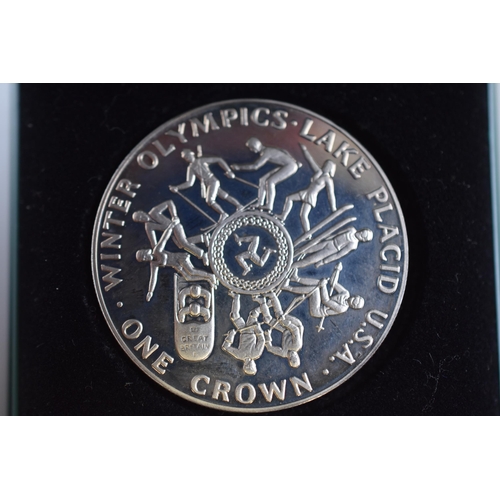 128 - A Pobjoy Mint Commemorative 1980 Lake Placid Winter Olympics Crown, With Certificate of Authenticity... 