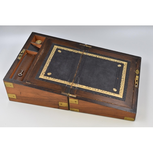 318 - Vintage writing slope with brass inlay and fittings with ink well lockable with key measures 6