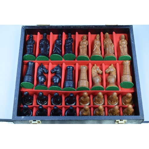 475 - Chess Set, Wood Figures (Tallest approx 9cm in Height) Wooden Board 40 x 40 cm Square, Figures Compl... 