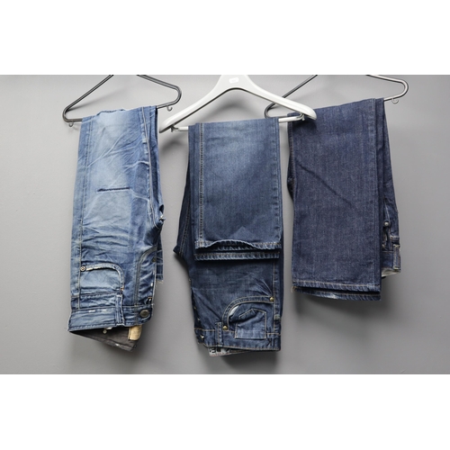 562 - Three pairs of designer jeans to inclue G Star Raw size 30