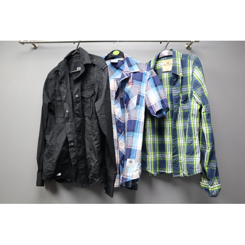 568 - Three mens designer shirts size small to include Varsity, Hollister and Jack and Jones