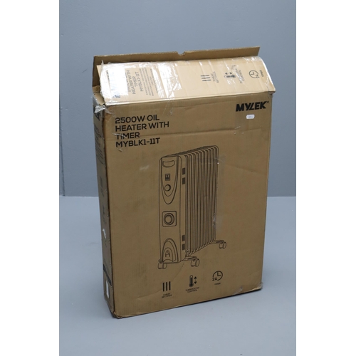 343 - As New Boxed Mylek 2500w Oil Heater With Timer Powers on when tested