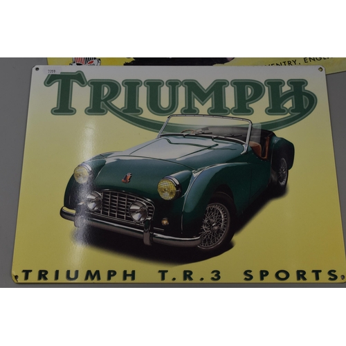 350 - Two Tin Plate Vintage Style Triumph TR3 Advertising Signs (Largest 17